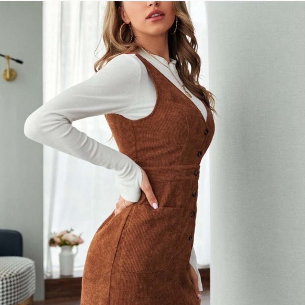 Tan corduroy overall dress - Picture 6 of 9